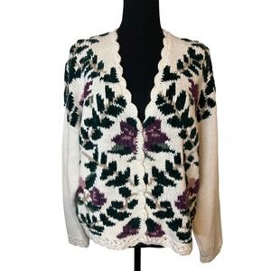 Vtg‎ Nuggets Floral V-neck Button Down Floral cardigan Size Lg grandma sweater